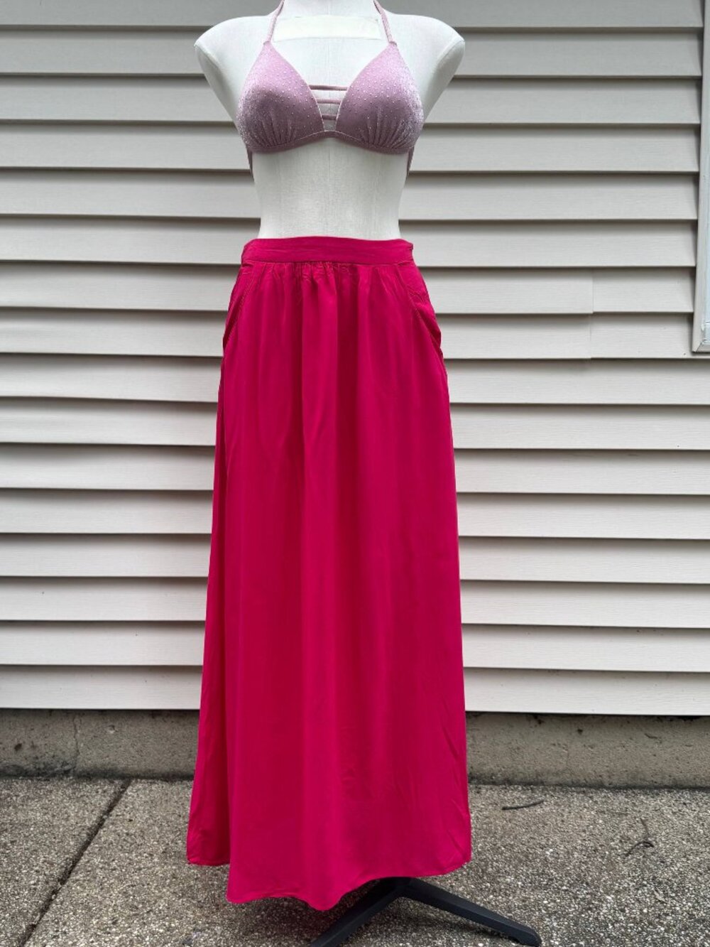 "Look" 100% Cotton Hot Pink Maxi Skirt with Pockets | US 12